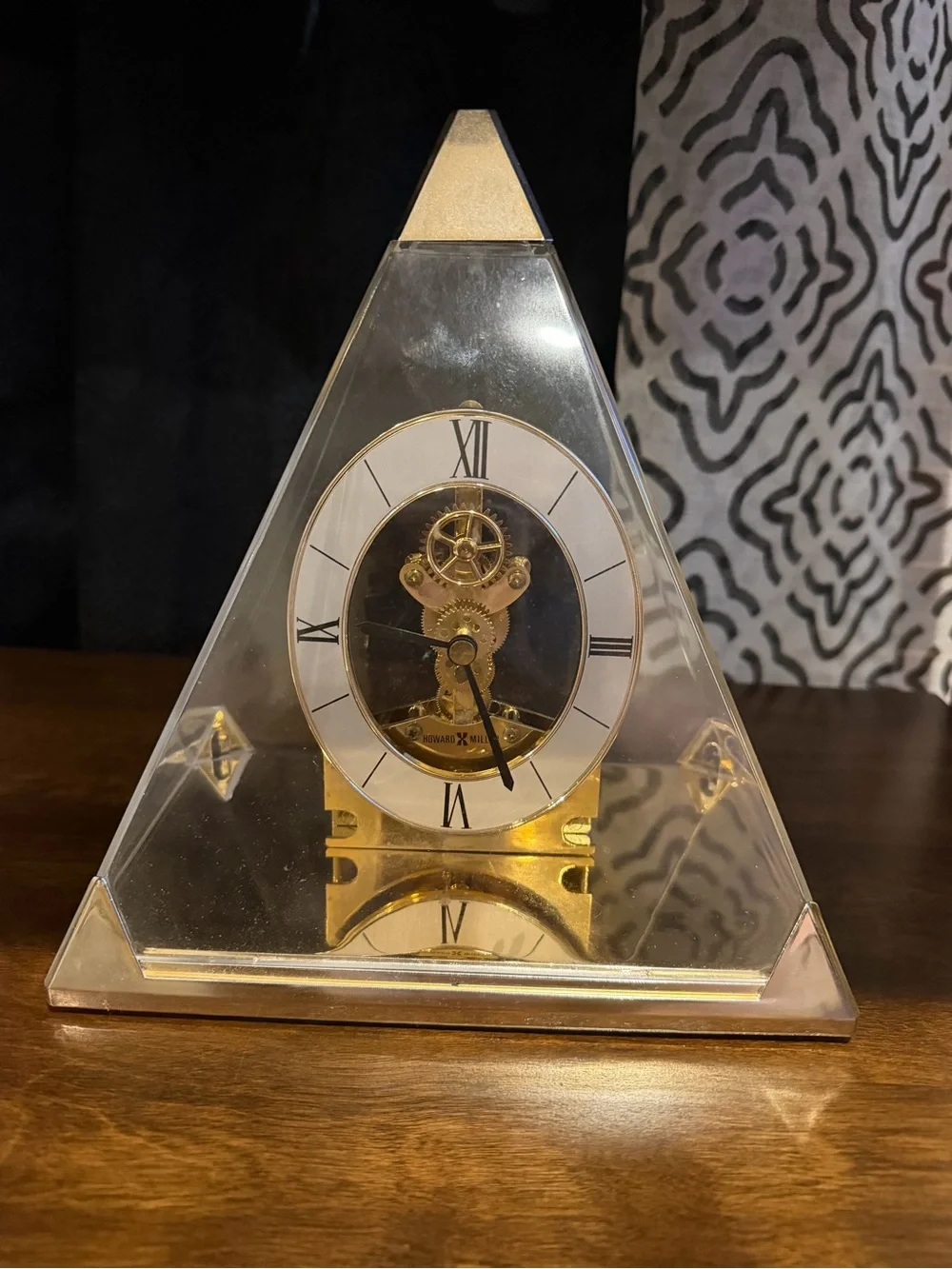 Pyramid Acrylic Wall Clock with Gold Skeleton Movement